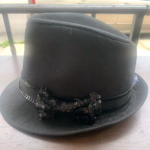 Women’s Fedora Hat with black sequin ribbon and bow